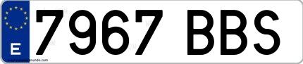 Ejemplo de matrícula española 7967 BBS