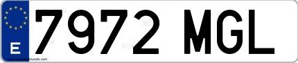 Ejemplo de matrícula española 7972 MGL