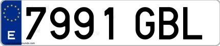 Ejemplo de matrícula española 7991 GBL