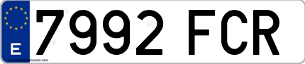 Ejemplo de matrícula de coche ordinaria 7992 FCR