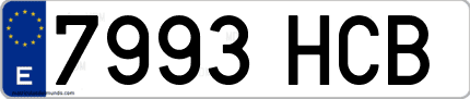 Ejemplo de matrícula de coche ordinaria 7993 HCB