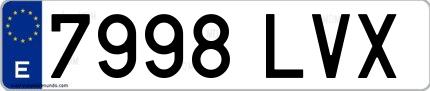 Ejemplo de matrícula española 7998 LVX