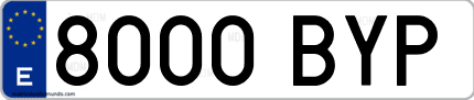 Ejemplo de matrícula de coche ordinaria 8000 BYP
