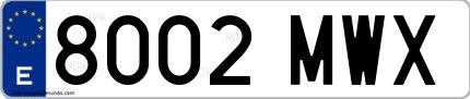 Ejemplo de matrícula española 8002 MWX