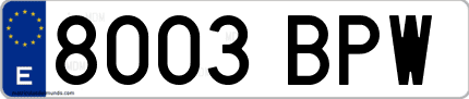 Ejemplo de matrícula de coche ordinaria 8003 BPW