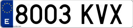 Ejemplo de matrícula de coche ordinaria 8003 KVX