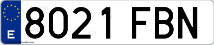 Ejemplo de matrícula de coche ordinaria 8021 FBN