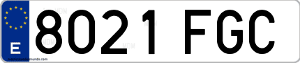 Ejemplo de matrícula de coche ordinaria 8021 FGC