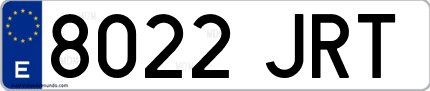 Ejemplo de matrícula de coche ordinaria 8022 JRT