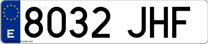 Ejemplo de matrícula de coche ordinaria 8032 JHF