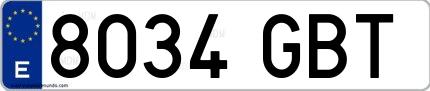 Ejemplo de matrícula española 8034 GBT