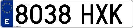 Ejemplo de matrícula española 8038 HXK