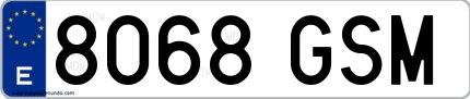 Ejemplo de matrícula española 8068 GSM