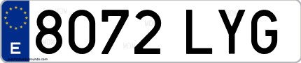 Ejemplo de matrícula de coche ordinaria 8072 LYG