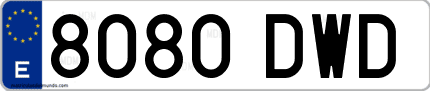 Ejemplo de matrícula de coche ordinaria 8080 DWD