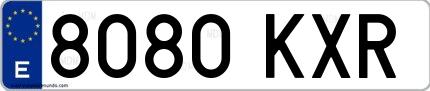 Ejemplo de matrícula española 8080 KXR