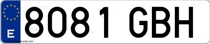 Ejemplo de matrícula española 8081 GBH
