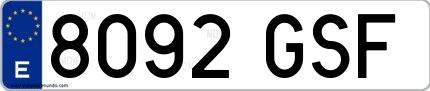 Ejemplo de matrícula española 8092 GSF