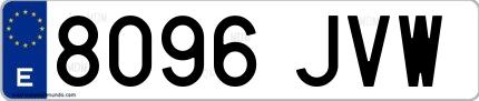 Ejemplo de matrícula española 8096 JVW