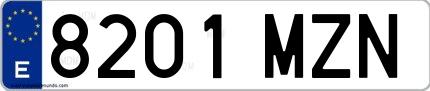 Ejemplo de matrícula española 8201 MZN