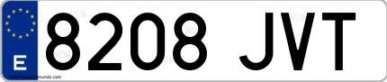 Ejemplo de matrícula española 8208 JVT