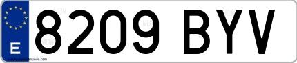Ejemplo de matrícula española 8209 BYV