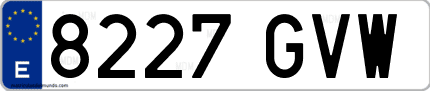 Ejemplo de matrícula de coche ordinaria 8227 GVW