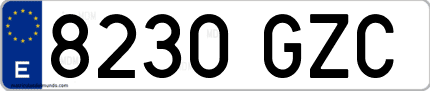 Ejemplo de matrícula de coche ordinaria 8230 GZC