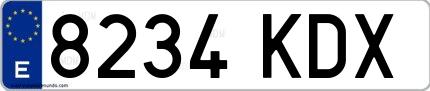 Ejemplo de matrícula española 8234 KDX
