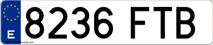 Ejemplo de matrícula de coche ordinaria 8236 FTB