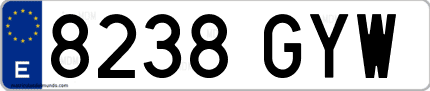 Ejemplo de matrícula de coche ordinaria 8238 GYW