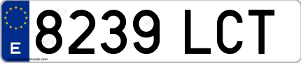 Ejemplo de matrícula de coche ordinaria 8239 LCT