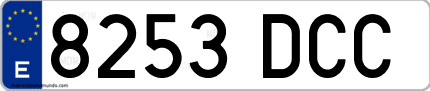Ejemplo de matrícula de coche ordinaria 8253 DCC