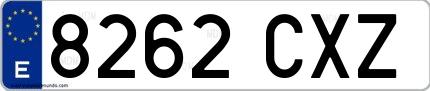 Ejemplo de matrícula española 8262 CXZ