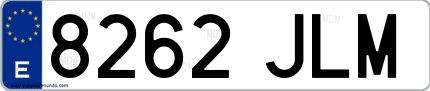 Ejemplo de matrícula española 8262 JLM