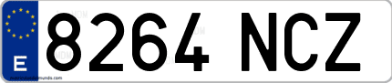 Ejemplo de matrícula de coche ordinaria 8264 NCZ