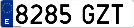 Ejemplo de matrícula de coche ordinaria 8285 GZT