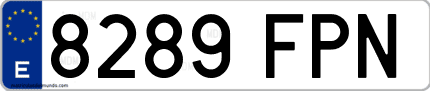 Ejemplo de matrícula de coche ordinaria 8289 FPN