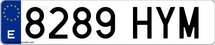 Ejemplo de matrícula española 8289 HYM