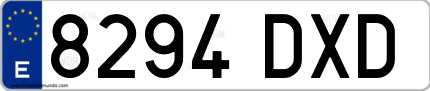 Ejemplo de matrícula de coche ordinaria 8294 DXD