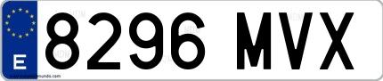 Ejemplo de matrícula española 8296 MVX