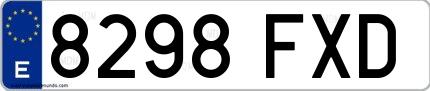 Ejemplo de matrícula española 8298 FXD