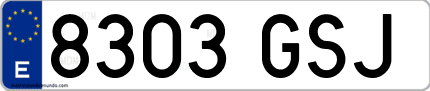 Ejemplo de matrícula de coche ordinaria 8303 GSJ