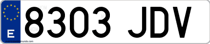 Ejemplo de matrícula de coche ordinaria 8303 JDV