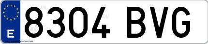 Ejemplo de matrícula española 8304 BVG