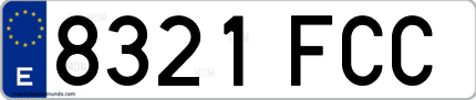 Ejemplo de matrícula de coche ordinaria 8321 FCC