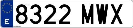 Ejemplo de matrícula española 8322 MWX