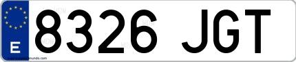 Ejemplo de matrícula española 8326 JGT