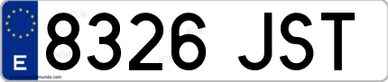 Ejemplo de matrícula de coche ordinaria 8326 JST