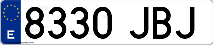 Ejemplo de matrícula de coche ordinaria 8330 JBJ